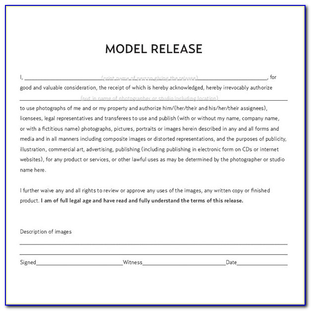 Photo Model Release Form Pdf