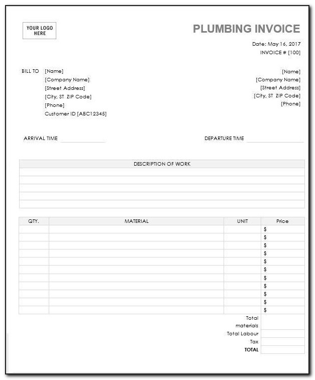 Plumbing Service Invoice Forms