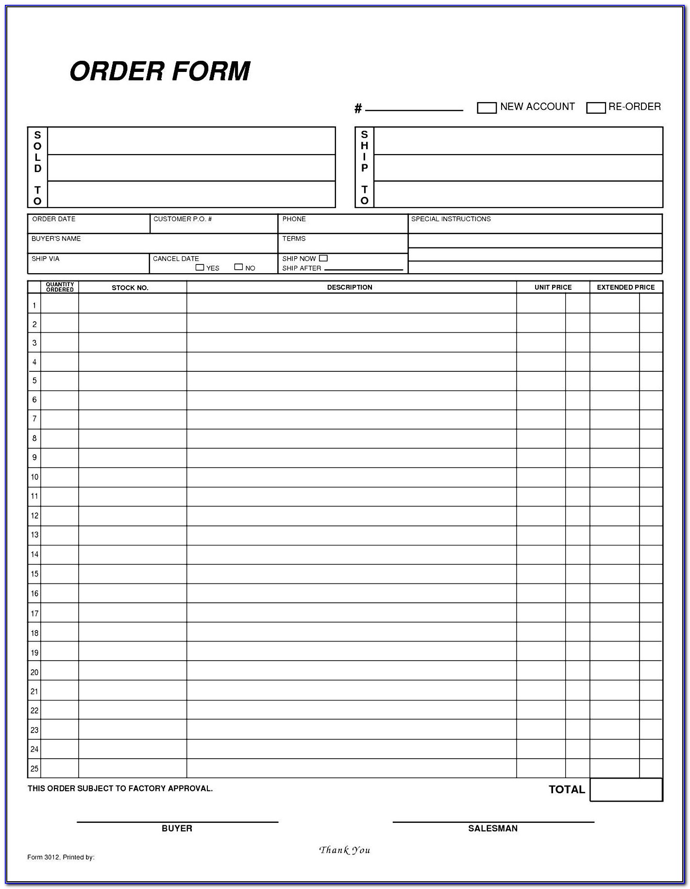 Pop Purchase Order Blank Form