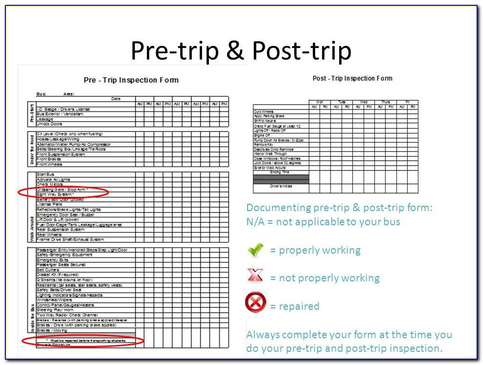 Pre Trip Post Trip Inspection Forms