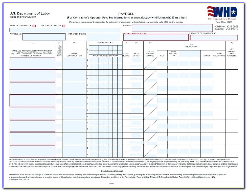 Prevailing Wage Certified Payroll Form California