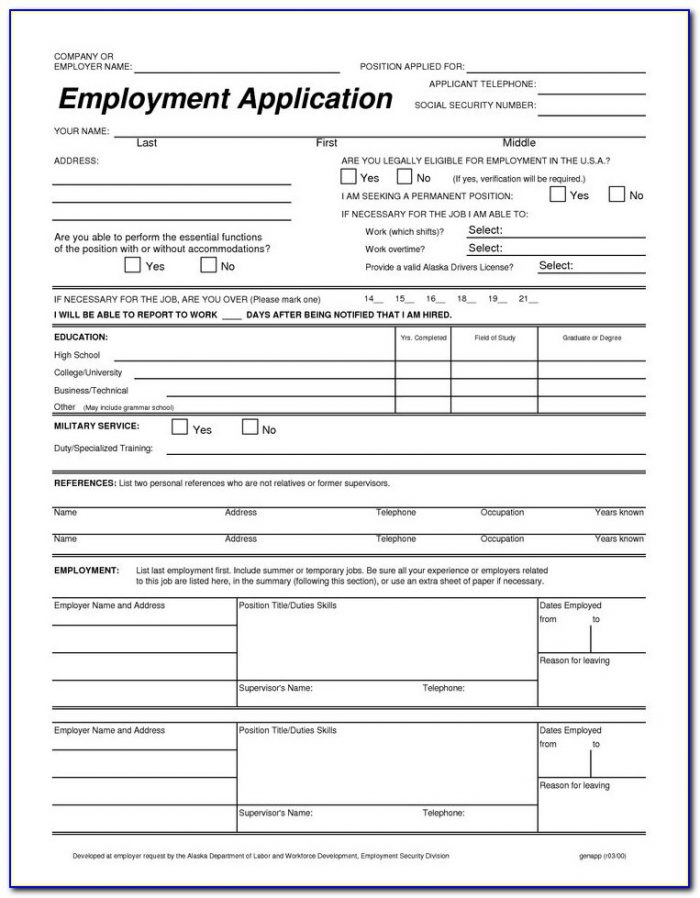 Printable Blank Job Applications Free