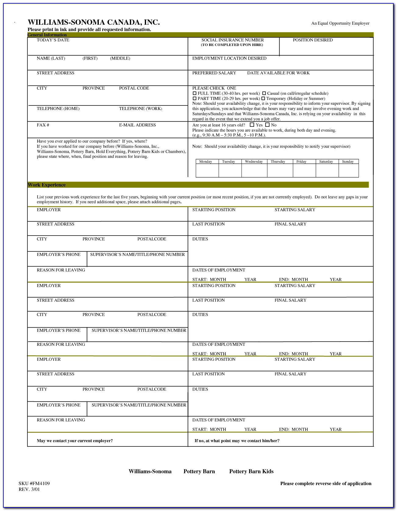 Printable Job Application Forms Uk