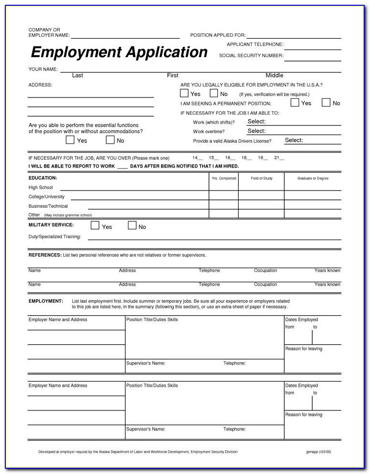 Printable Job Application Template