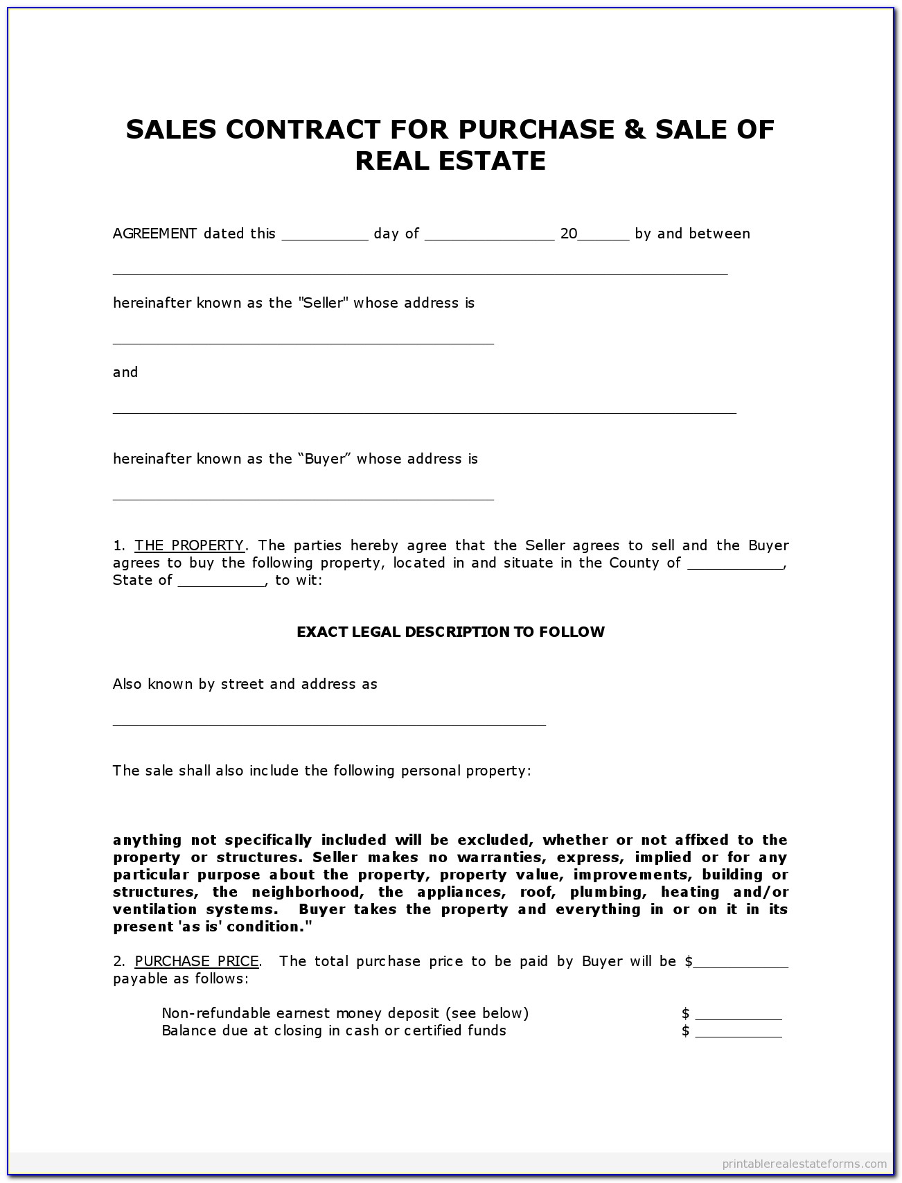 Printable Land Contract Form