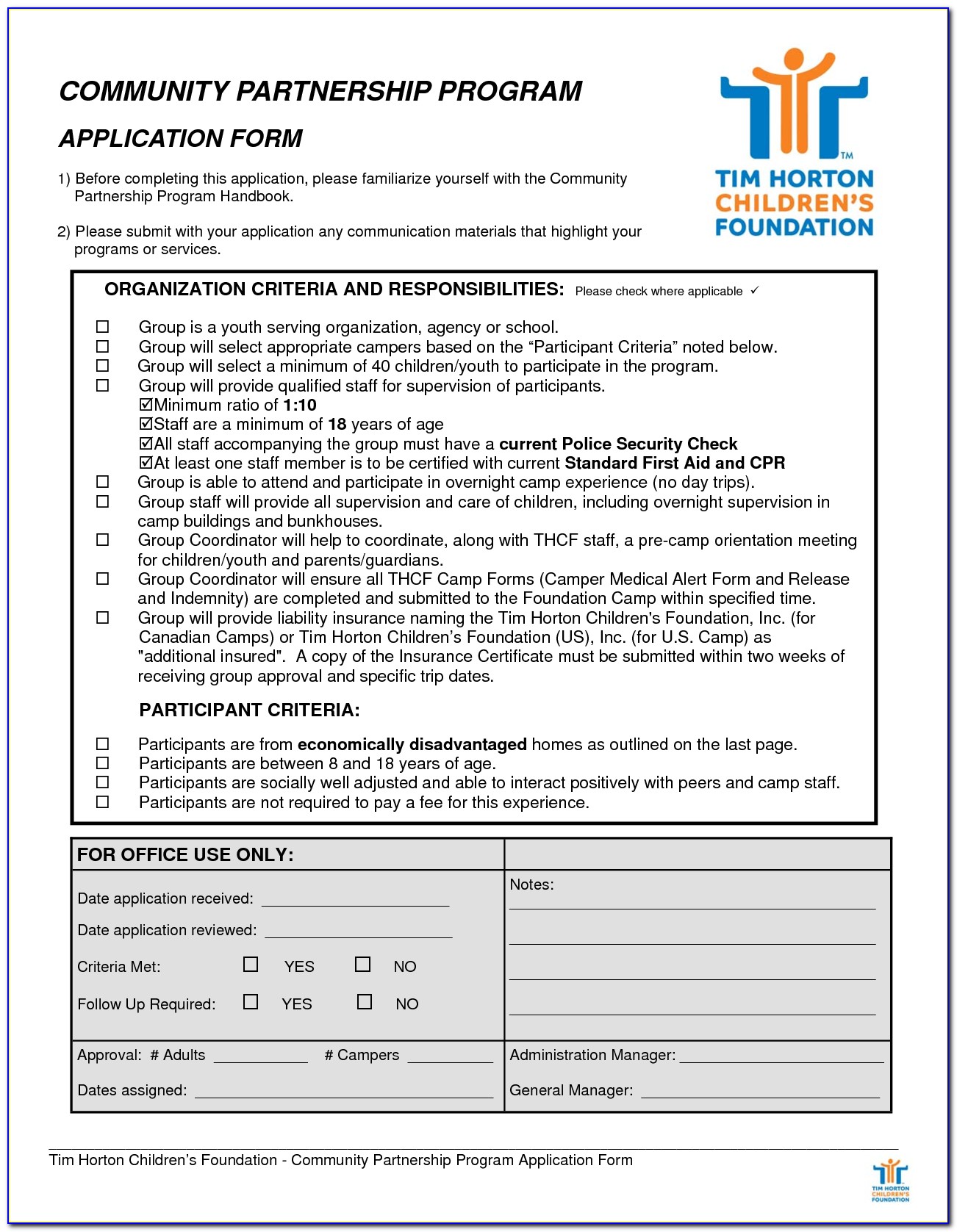 Printable Tim Hortons Job Application Form Canada