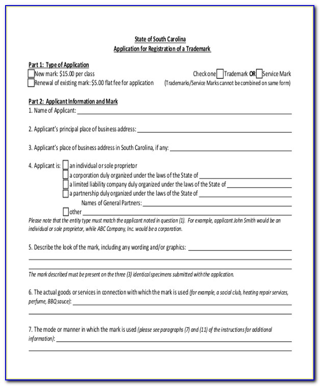 Printable Trademark Application Form