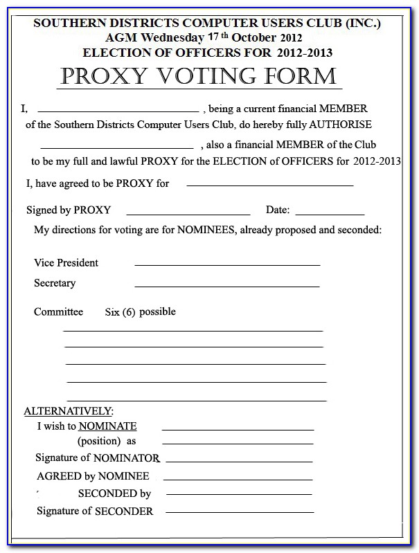 Proxy Voting Form Template Free Download