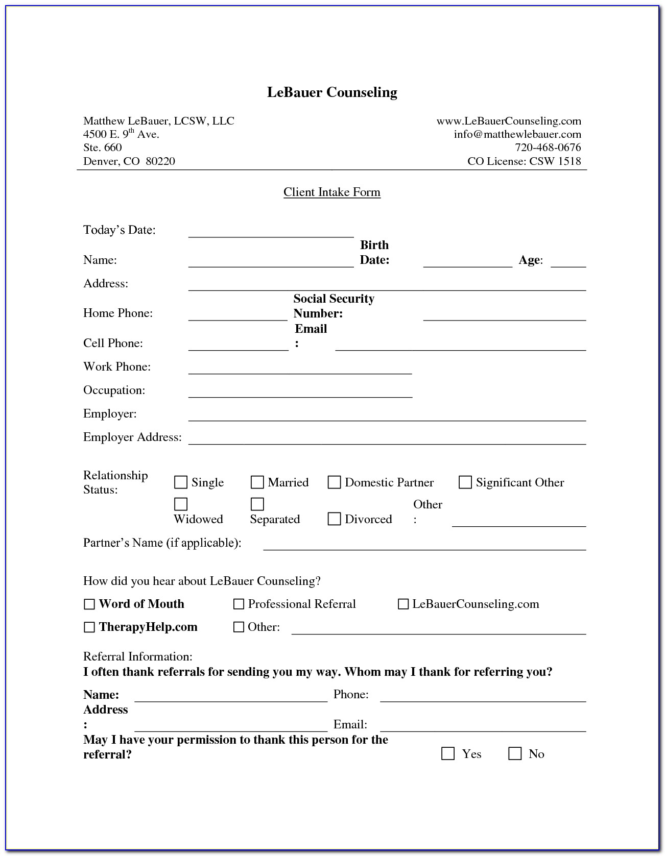 Real Estate Agent Client Intake Form