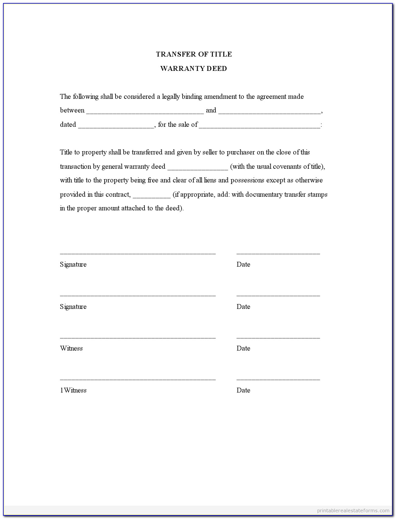 Real Estate Deed Transfer Form Free