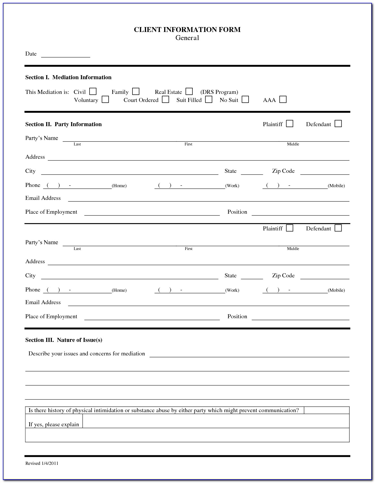 Real Estate New Client Intake Form