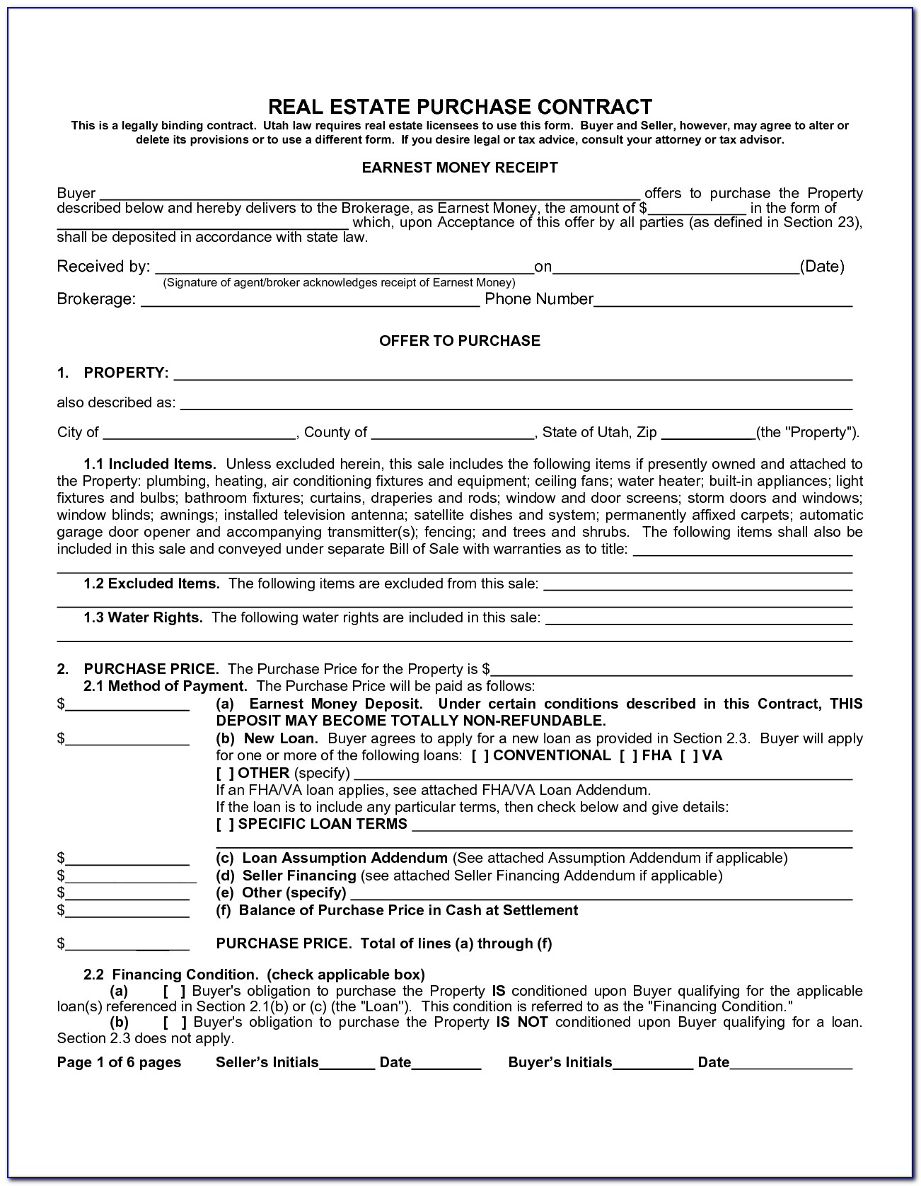 Real Estate Purchase Agreement Form