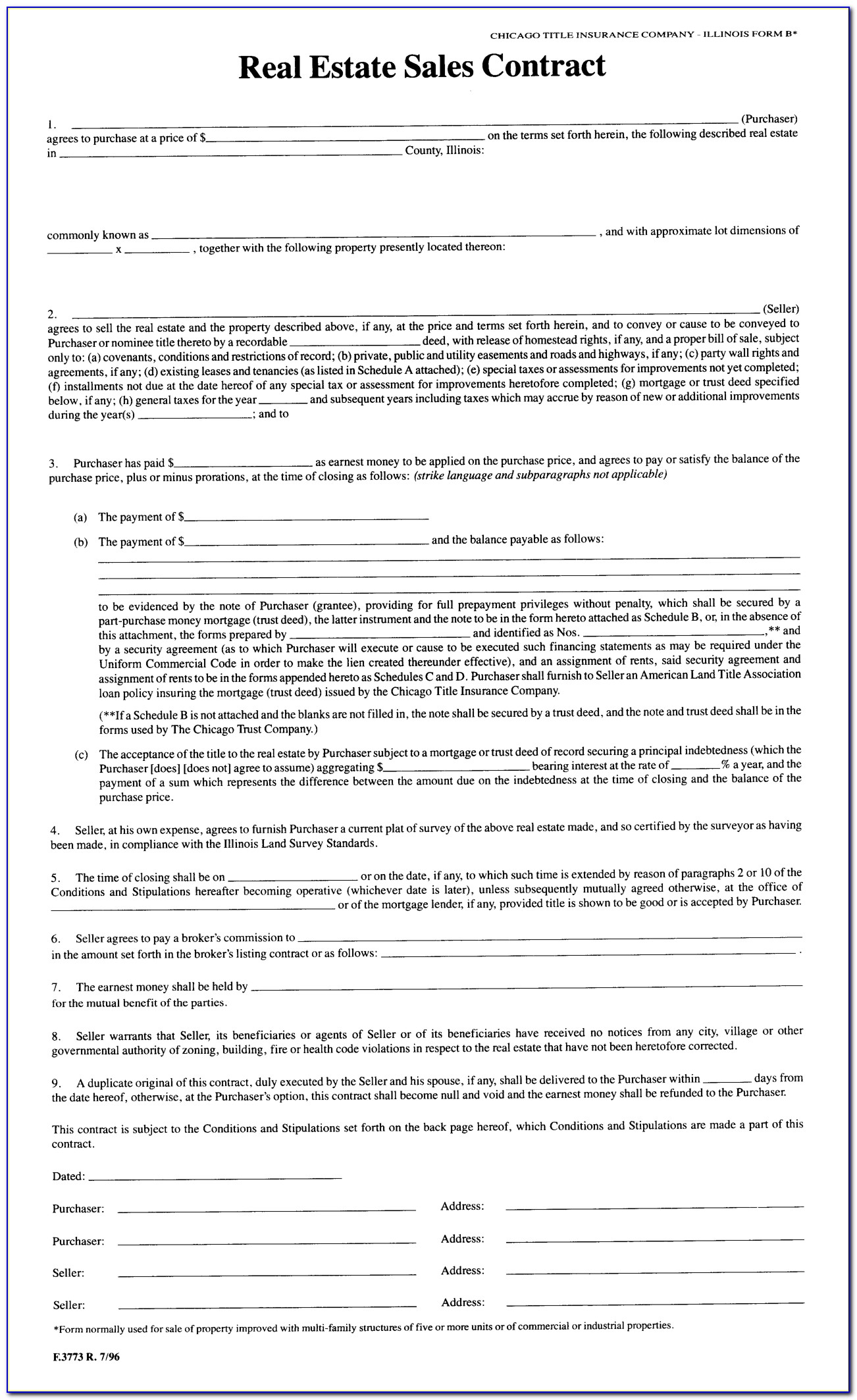 Real Estate Purchase Contract Form California