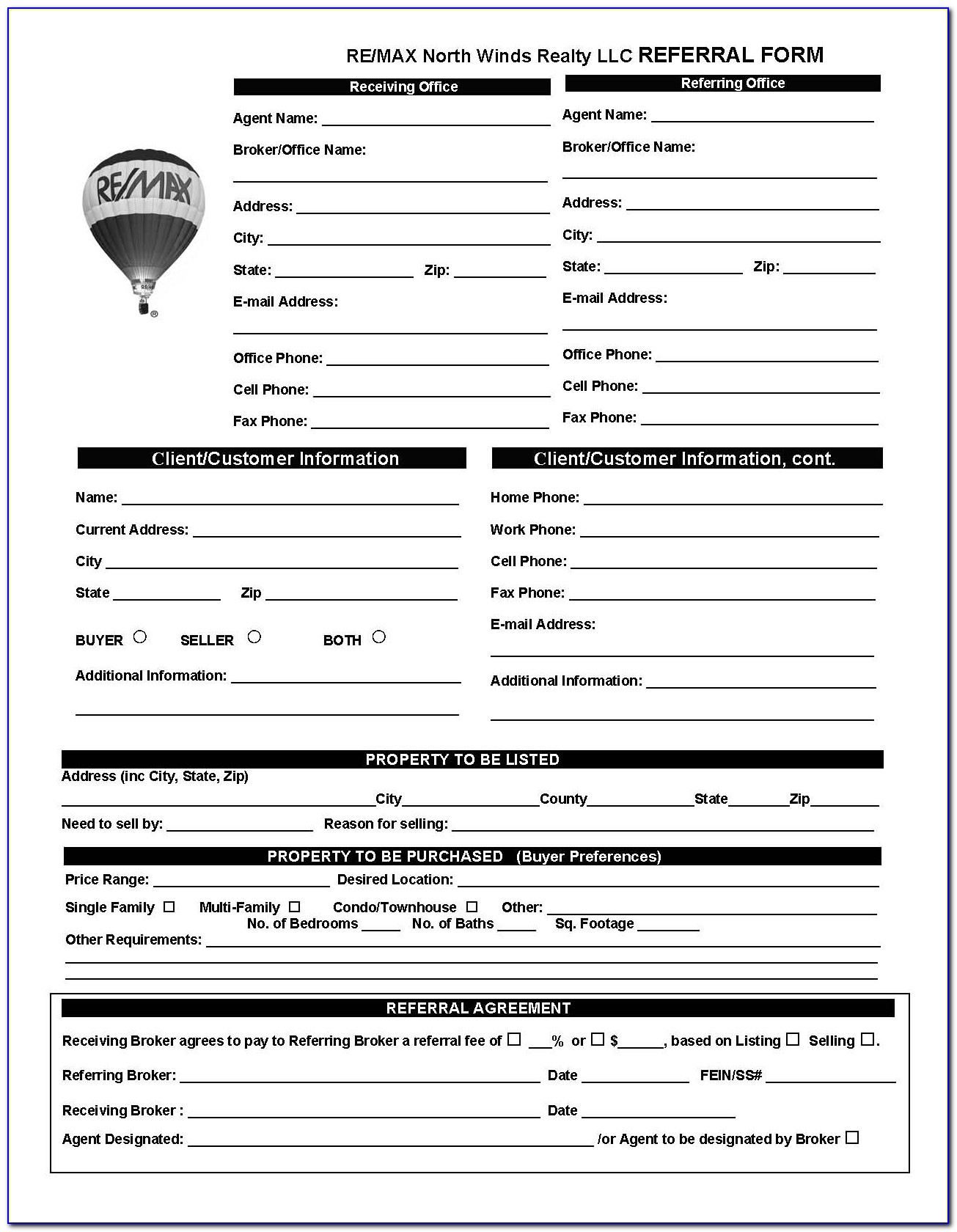 Real Estate Referral Form Template