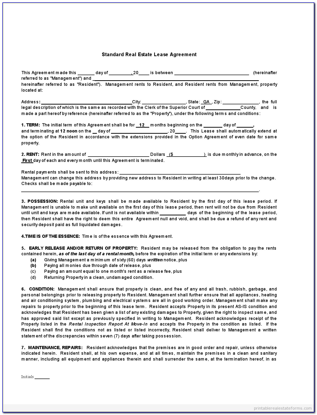Real Estate Rental Agreement Forms Free