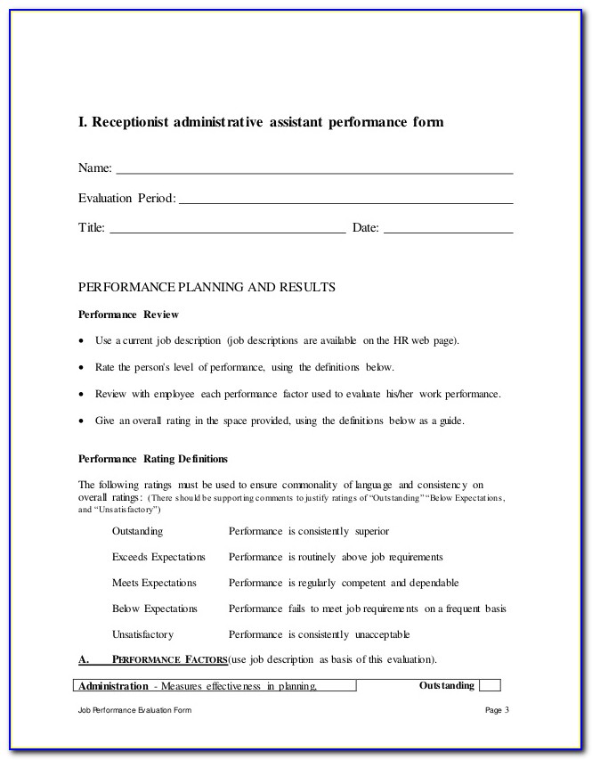 Receptionist Evaluation Form Pdf
