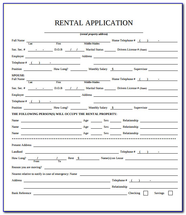 Rental Application Form Free Printable
