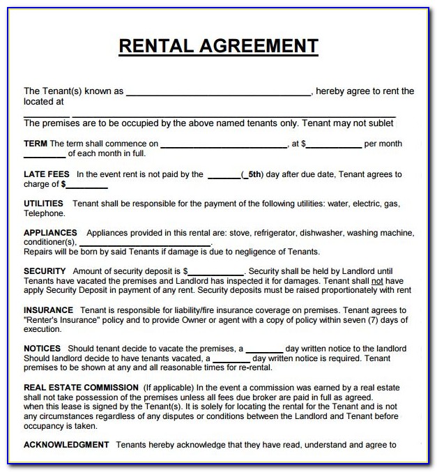 Renters Rental Agreement Form