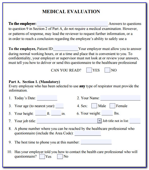 Respirator Medical Evaluation Approval Form