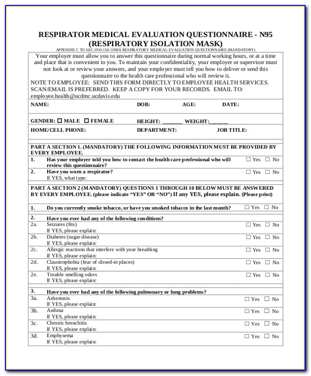Respirator Medical Evaluation Form