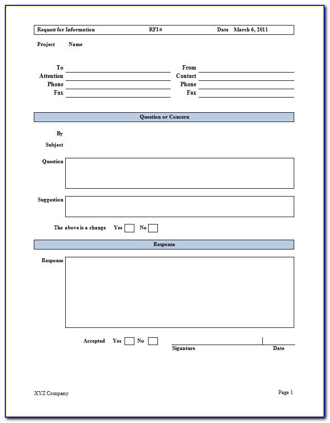 Rfi Forms Template