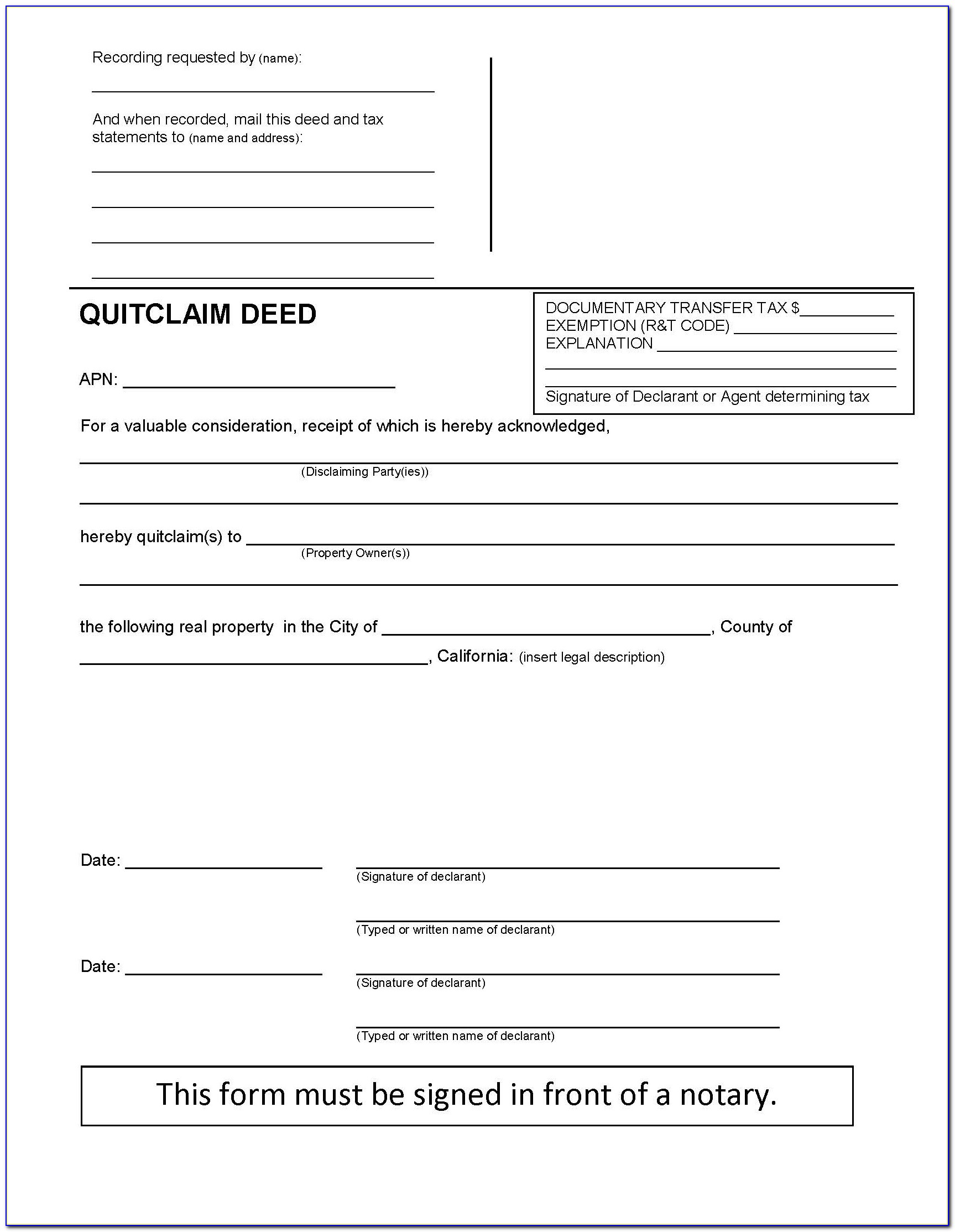 Riverside County California Quit Claim Deed Form