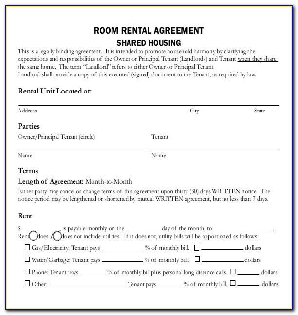 Room For Rent Contract Example