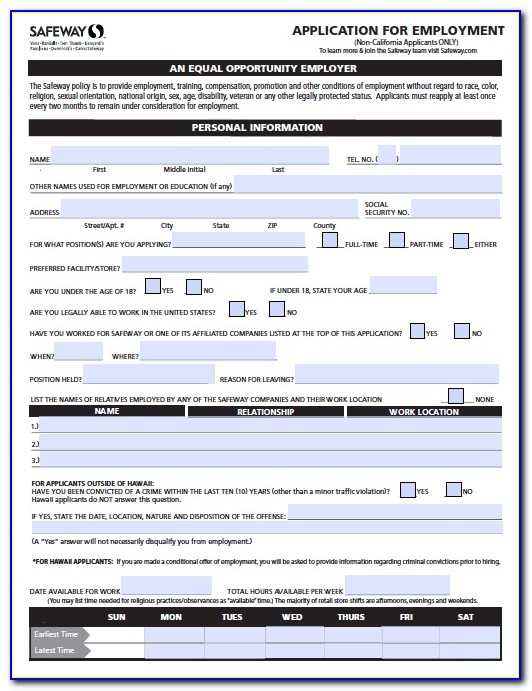 Safeway Online Job Application Form