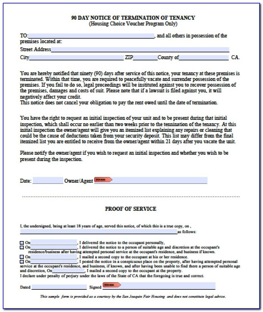 Sample 90 Day Notice To Vacate Form