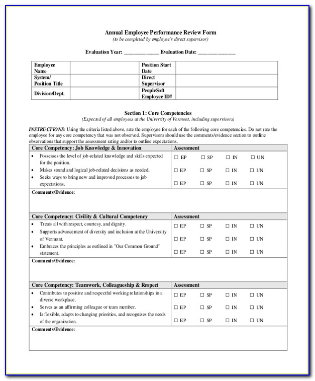 Sample Annual Performance Evaluation Form
