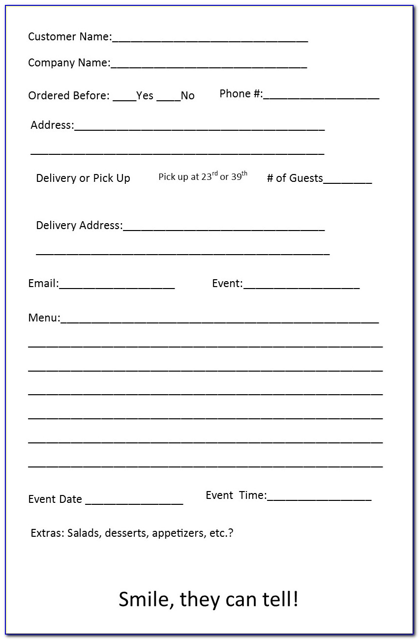 Sample Catering Order Forms Template