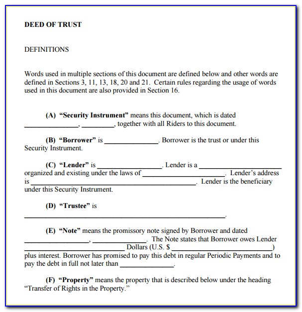 Sample Deed Of Trust Form