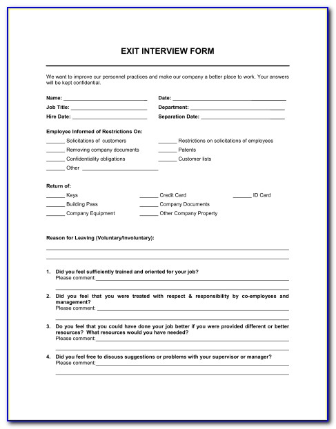 Exit Interview Form Template Sample Form Biztree Interview Sheet Template Interview Sheet Template