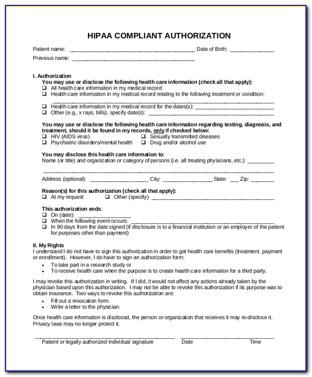 Sample Hipaa Compliant Authorization Form