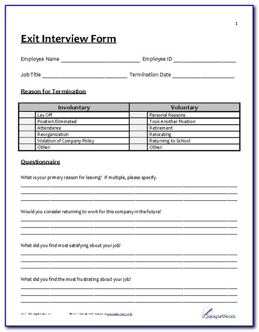 Sample Of Exit Interview Form