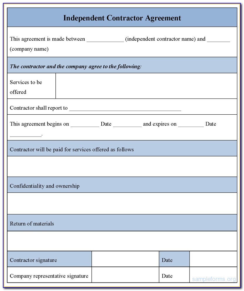 Sample Of Independent Contractor Agreement Form
