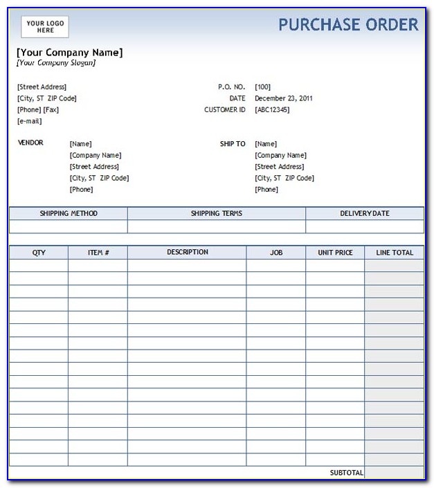 Sample Purchase Order Format In Word Free Download