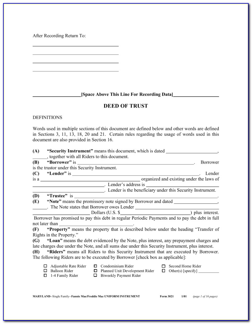Sample Quit Claim Deed Form Maryland