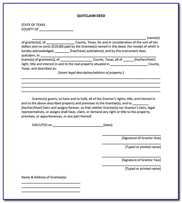 Sample Quit Claim Deed Template