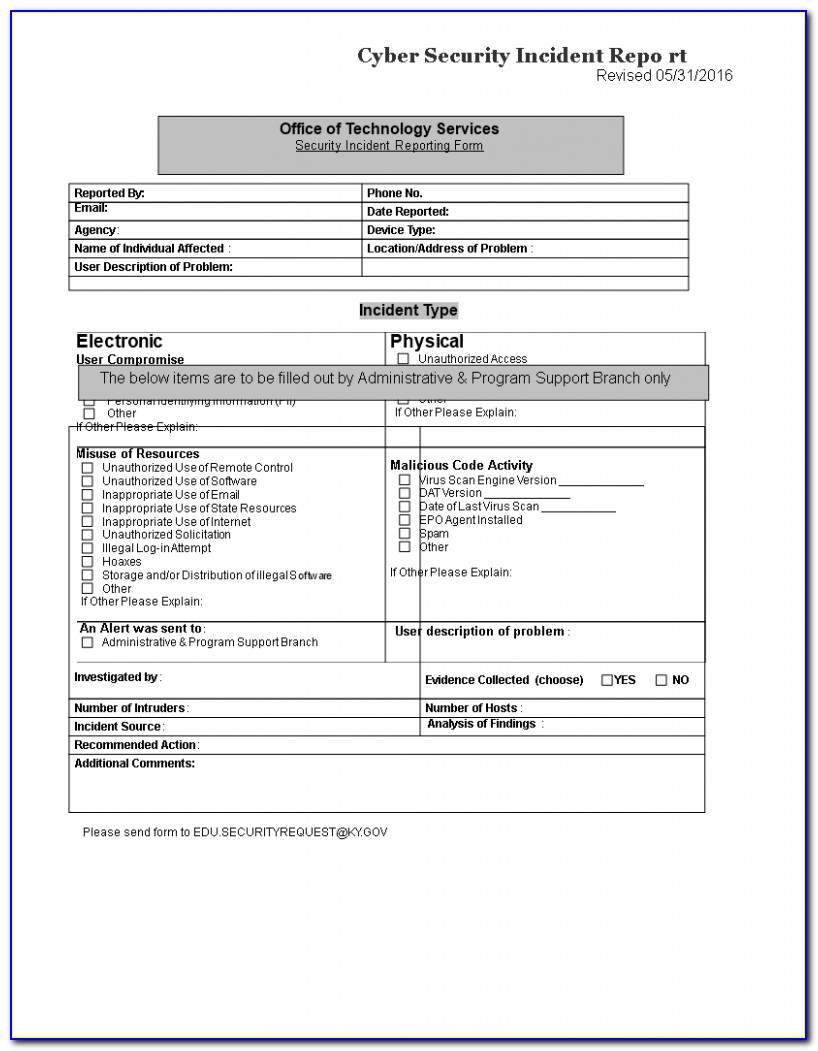 Sample Security Incident Response Report Form