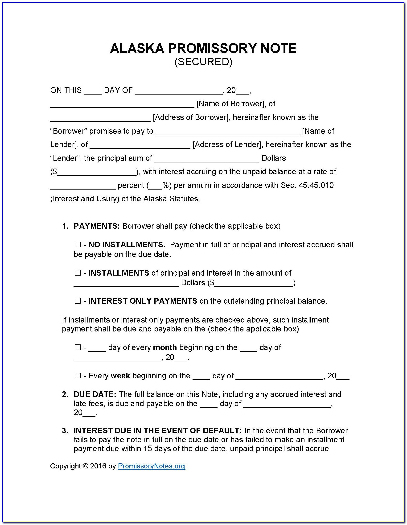 Secured Promissory Note Form