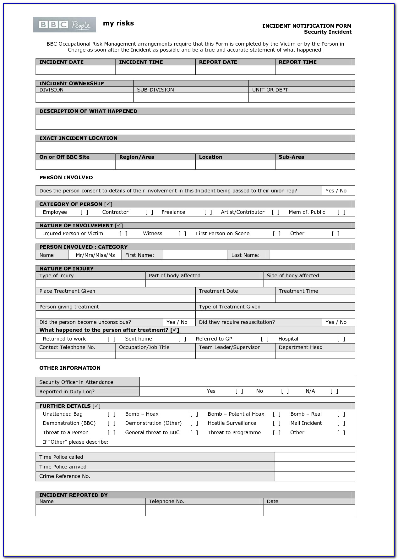 Security Guard Incident Report Form Template