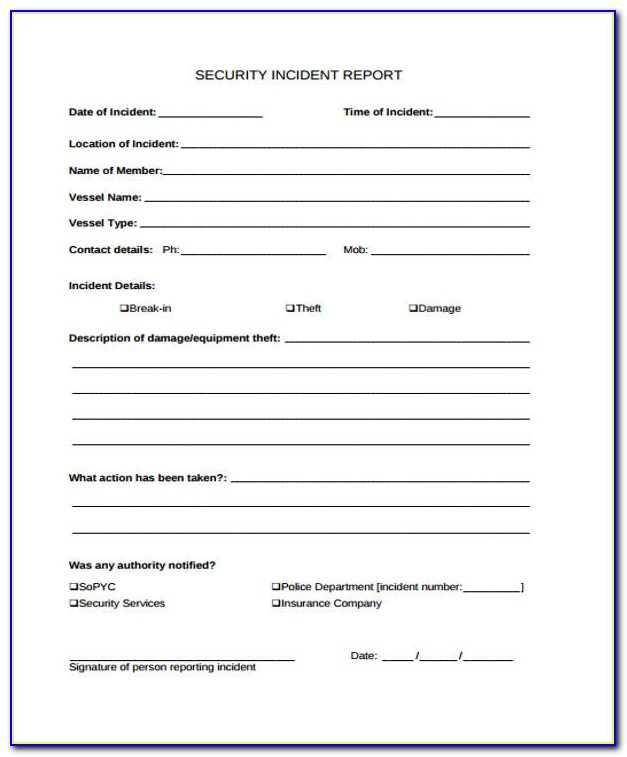 Security Incident Report Form Sample