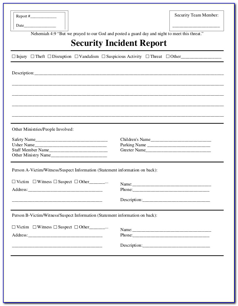 Security Incident Report Form Template Word