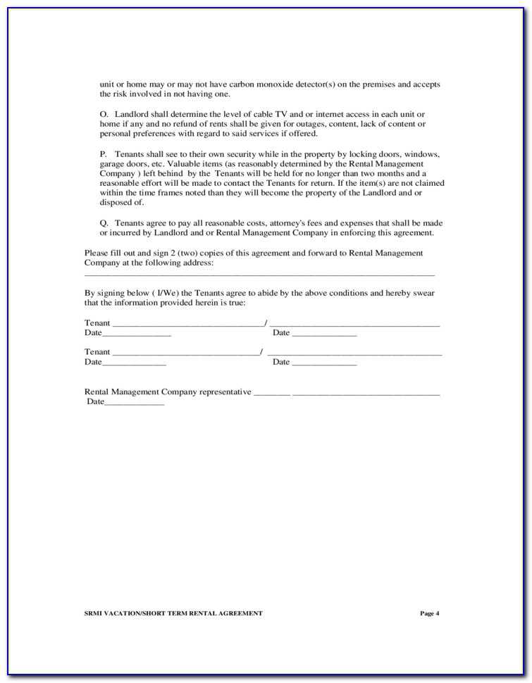 Short Term Rental Agreement Forms