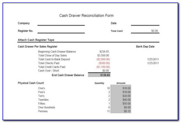 Simple Cash Drawer Reconciliation Form