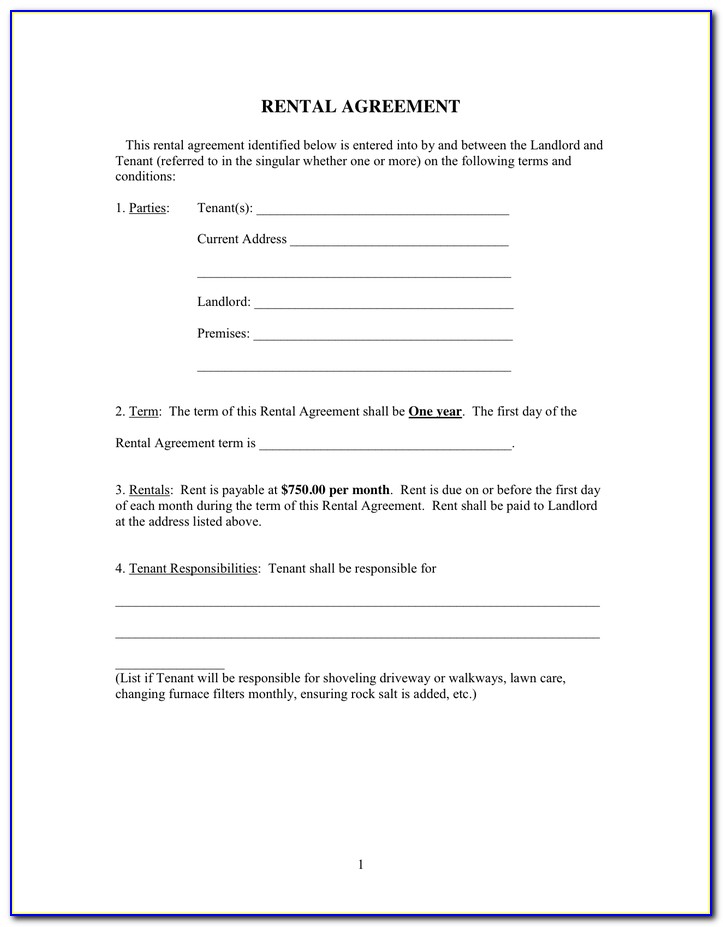 Simple One Page Rental Agreement Form