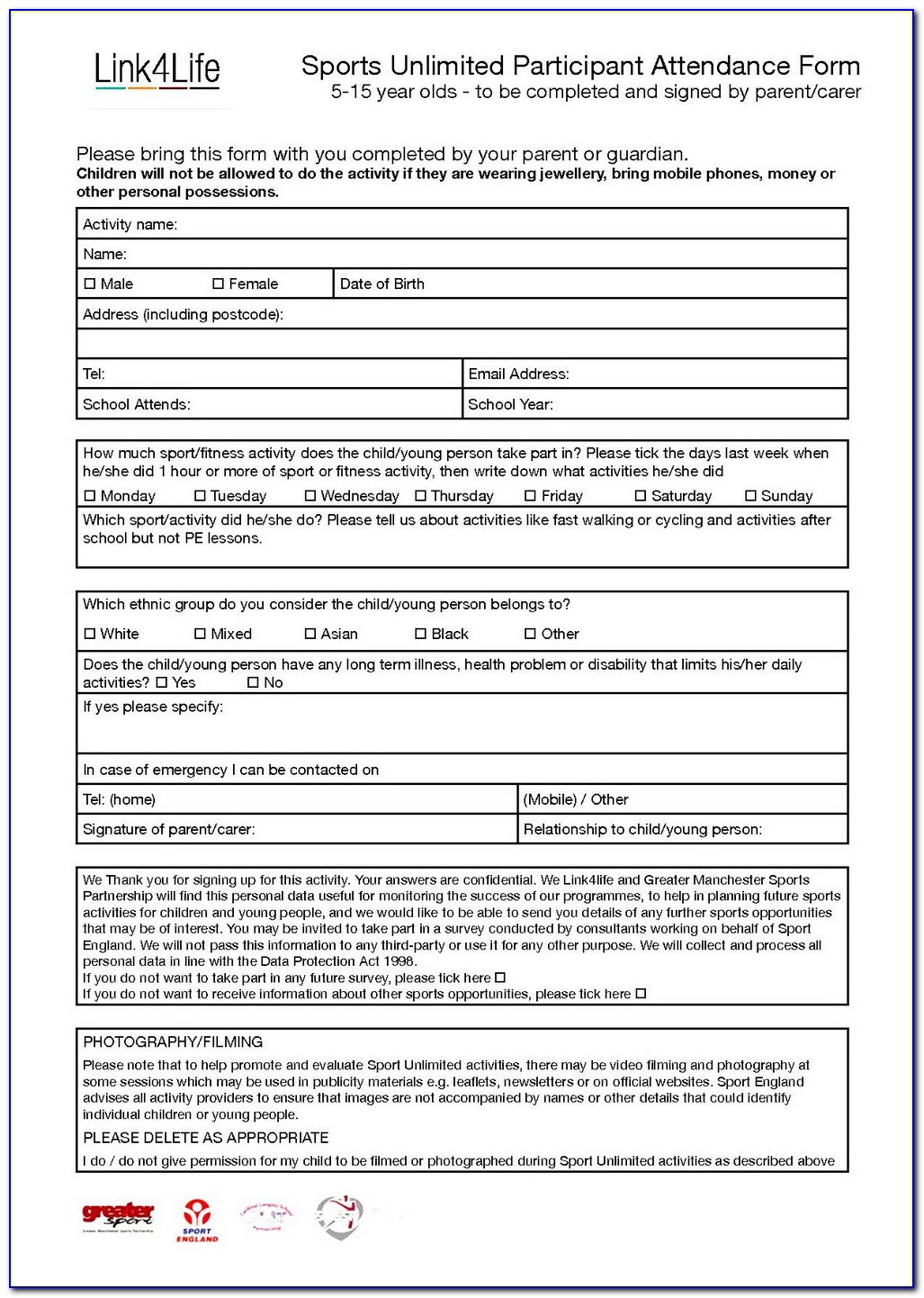 Free Sports Registration Form Template