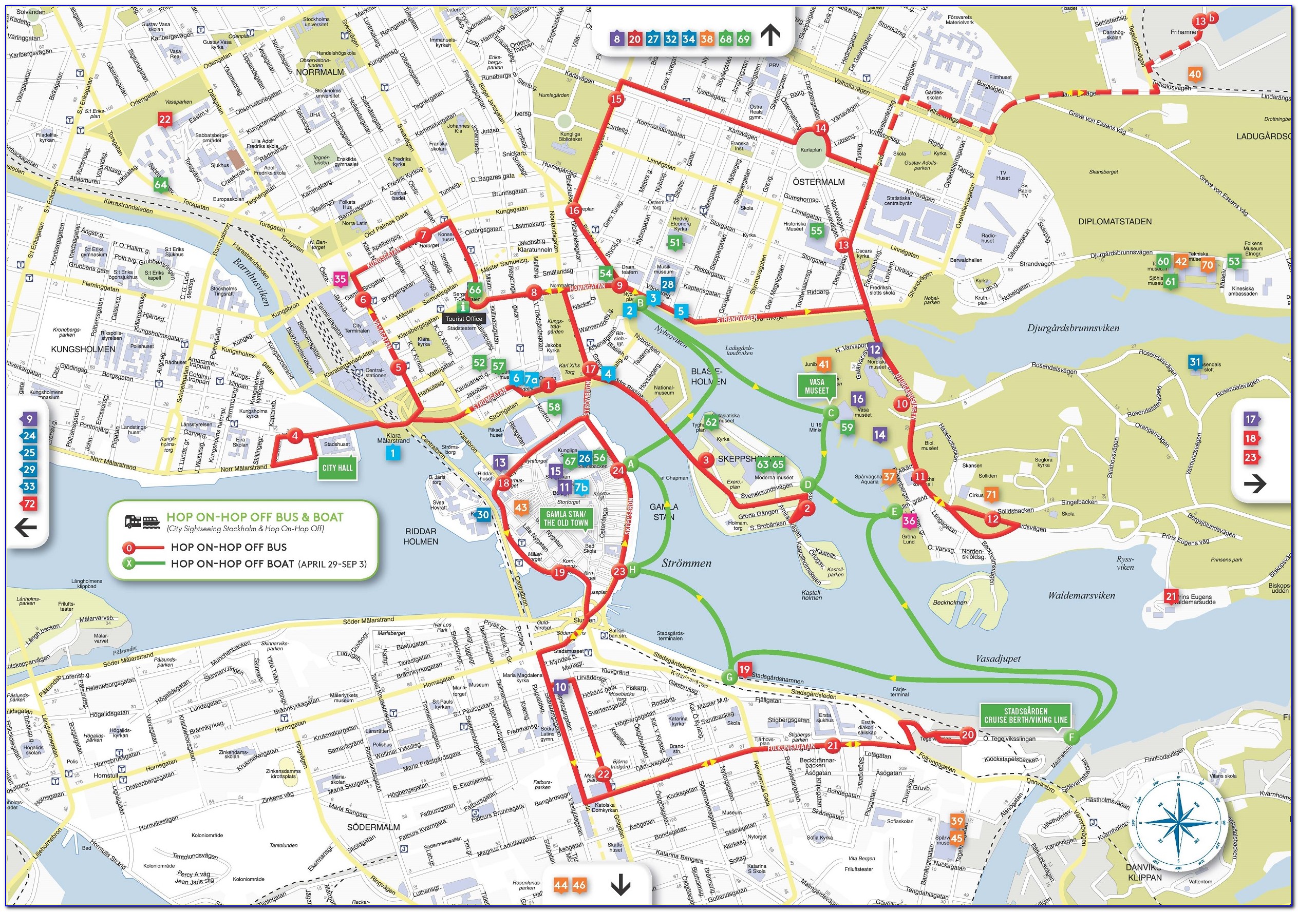 Stockholm Hop On Hop Off Bus And Boat Map