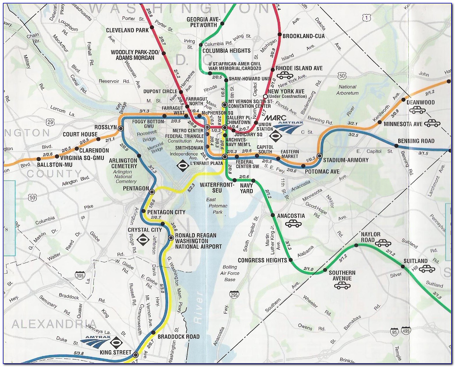 Street Map Of Washington Dc With Metro Stops